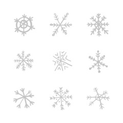 Naklejka na ściany i meble Hand drawn snowflake vector icon collection, snow symbol