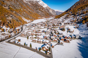 Tasch a Town in Switzerland in the Winter Aerial View