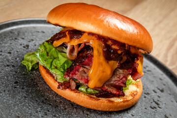 fast food burger classic american food with smoked meat