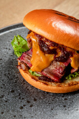 fast food burger classic american food with smoked meat