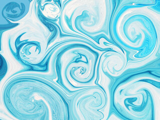 Abstract fluid background with blue and white circle swirls. Liquid abstract mixed colors texture flowing technique. For wallpapers, wall tiles, floor tiles. Modern contemporary art.