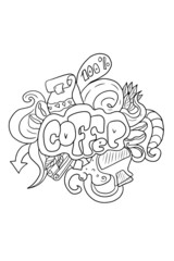 Vector children's design ,for a postcard banner sticker.Coffee