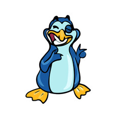 Vector children's design of a penguin, social networks, postcards.
