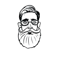 Vector design of hipster's face, social networks, postcards .