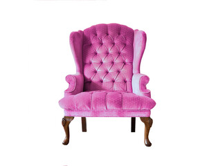 Isolated pink armchair. Vintage armchair. Insulated furniture. Pink chair. Pink velvet armchair