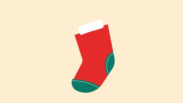 Christmas sock icon animation cartoon object on background. christmas, winter, tradition and celebration concept 4k alpha channel video