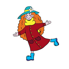 Children's vector design of a cute girl with red panda hair for stickers, social networks of postcards.