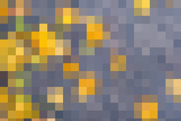 Scattered saturated yellow and grey pixel mosaic