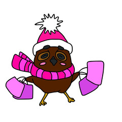 Children's vector design of funny owl for stickers, social networks,postcards 