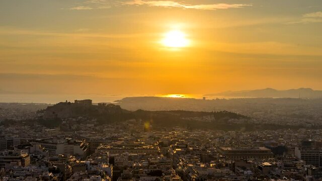 Acropolis of Athens Day to Night Sunset Timelapse
