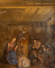 FERRARA, ITALY - NOVEMBER 9, 2021:  The fresco of Adoratio of Shepherds in church Chiesa di San...