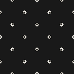 Vector monochrome minimalist seamless pattern. Abstract geometric floral background. Simple black and white ornament with small flowers, linear shapes. Minimal monochrome texture. Dark repeat design
