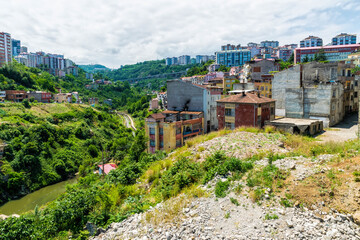 Fototapeta na wymiar Old crumbling buildings in the slums of Ankara, Turkey