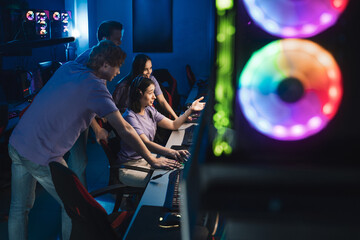 E sports athletes conducting a training session before an online shooter tournament
