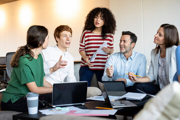 Smiling business people working in office