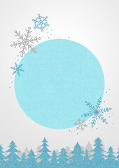 Glitter textured snow crystal and the forest illustration.