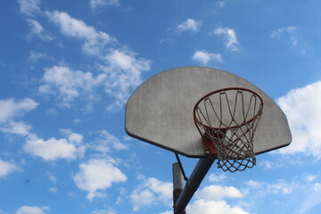 basketball hoop on blue sky background