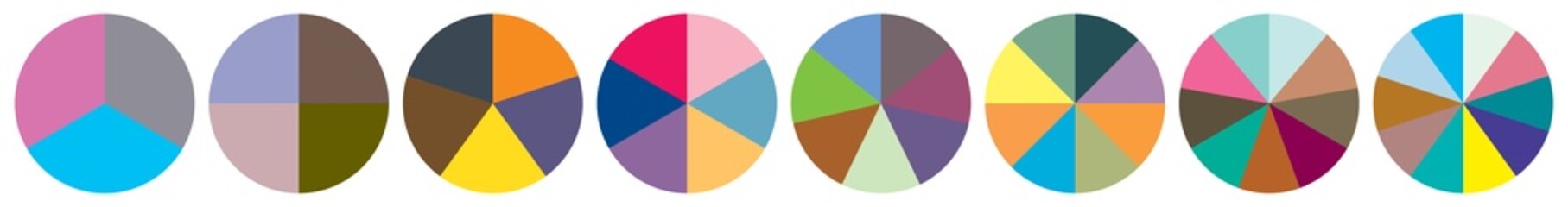 Pie chart, pie graph, segmented circles, circular diagram from 3 to 10 sections, portions, parts. Ratio concept