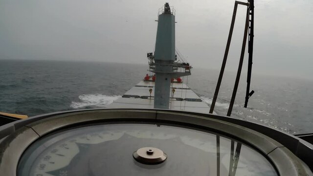 Merchant vessel going forward view from the bridge gyro compass
