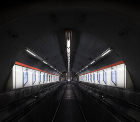 Vienna, Austria: escalator in U1 subway tunnel