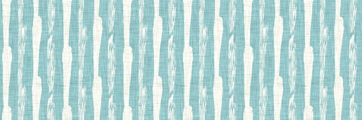 Aegean teal mottled border strip linen texture background. Summer coastal living style home decor fabric effect. Sea green wash grunge edge material. Decorative textile seamless pattern banner. 