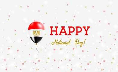 Egypt National Day patriotic poster. Flying Rubber Balloon in Colors of the Egyptian Flag. Egypt National Day background with Balloon, Confetti, Stars, Bokeh and Sparkles.