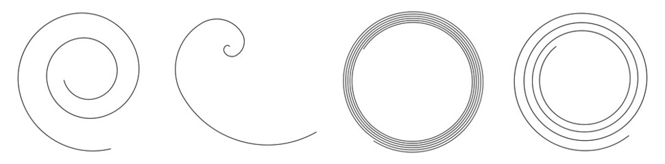 Spiral, swirl, twirl, volute design element with thin lines. Circular curved line element - obrazy, fototapety, plakaty