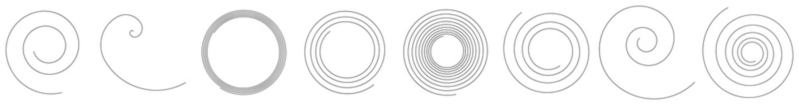 Spiral, swirl, twirl, volute design element with thin lines. Circular curved line element