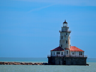 lighthouse on the Michigan lake from Chicago shore