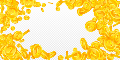 British pound coins falling. Lovely scattered GBP coins. United Kingdom money. Tempting jackpot, wealth or success concept. Vector illustration.