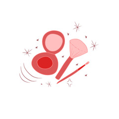 Cosmetics and fashion background with make up artist objects lipstick, cream, brush.