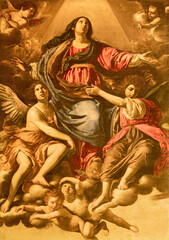 FORLÍ, ITALY - NOVEMBER 10, 2021: The painting of Assumption in the church Basilica di San Mercuriale by  Rutilio Manetti (1632).