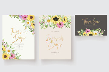 elegant watercolor floral wedding invitation card set 