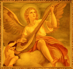 FORLÍ, ITALY - NOVEMBER 11, 2021: The fresco of angel with the drum in the Cattedrala di Santa...