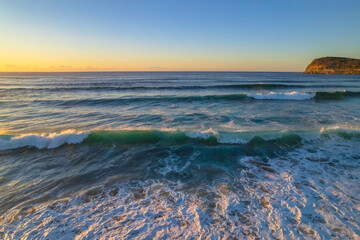 Surfs up aerial sunrise seascape