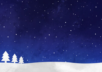 Fototapeta premium 水彩 テクスチャ 冬 雪 青 空 背景 壁紙