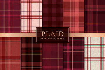 Red plaid seamless patterned background vector set
