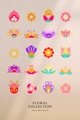 Flower folk art design elements vector set