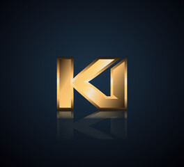 Modern Initial logo 2 letters Gold simple in Dark Background with Shadow Reflection KI