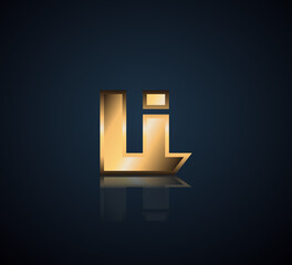 Modern Initial logo 2 letters Gold simple in Dark Background with Shadow Reflection LI IL