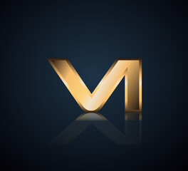 Modern Initial logo 2 letters Gold simple in Dark Background with Shadow Reflection VI