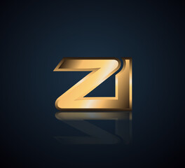 Modern Initial logo 2 letters Gold simple in Dark Background with Shadow Reflection ZI