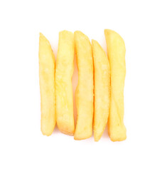 Tasty french fries on white background