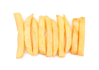 Tasty french fries on white background
