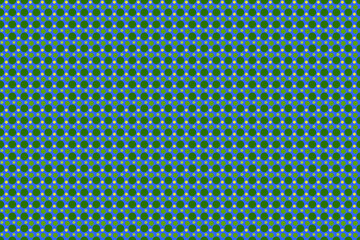 Abstract wallpaper with small circle polka dots in green tones on a bright blue background for fabric and paper printed products and for the background.