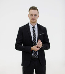 Determined businessman in suit in studio