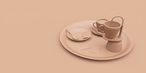 Coffee concept 3d illustration in brown color