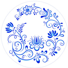 Vector illustration of a Russian ornament. Flowers of the Gzhel painting. EPS 8