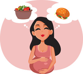 Pregnant Woman Craving Food Vector Cartoon