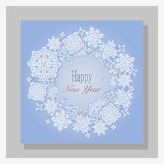 Winter decoration for postcard, vector line art snowflakes, nature. Christmas blue snow. New Year congrats, print. Object for holidays, isolated art. Ornate cold wind, winter weather, frozen pattern. 